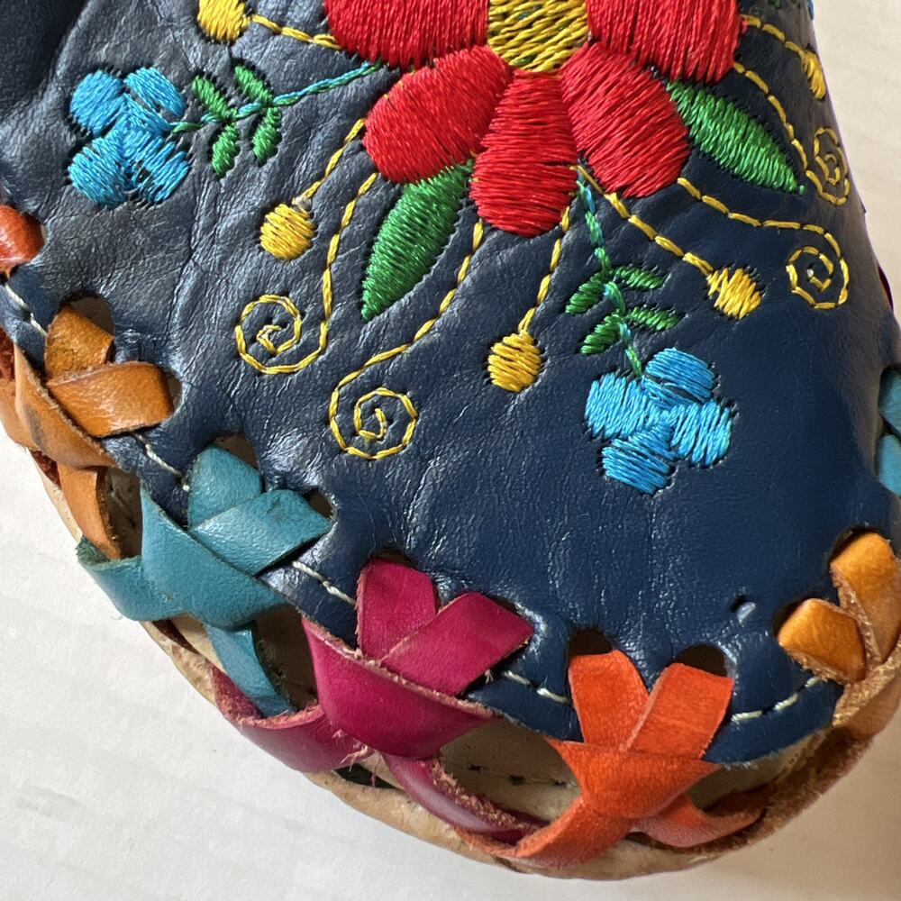 Karina Sz 4 Embroidered Flowers Boho Leather Sandal Made In Mexico/ Excellent - Picture 10 of 12